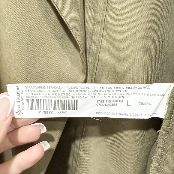 ASOS Stradivarius Waterfall Collar Trench Jacket Olive Green Women Size Large - Picture 4 of 5